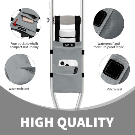 SPRING SEAON Crutches Padding & Crutch Bag (5 PCS) - Crutch Pads for Armpits and Hand Grips Water-Resistant Pouch for Crutches Crutch Cushions Crutches Accessories for Kids, Men, Women Modena Gray