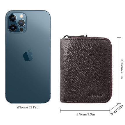 Linno RFID Cartera de piel auténtica con 20 ranuras para tarjetas de crédito, pequeña, para mujer u hombre, con cremallera, color café, tarjetero de acordeón moderno