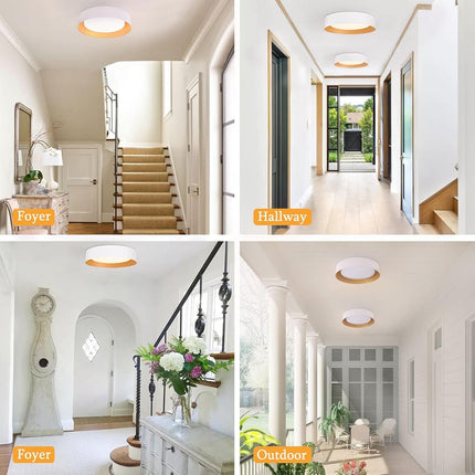 Bargeni 16.5 x 3.1 Inch Modern Matte White & Gold Dimmable LED Flush Mount Ceiling Light, 30W/3000K Warm White, Multi-Purpose Room