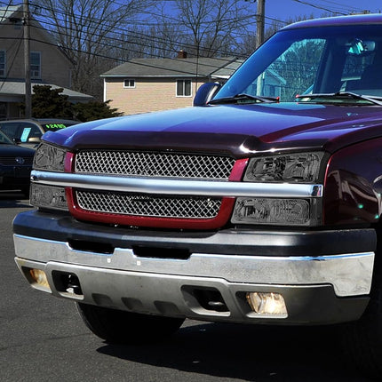DNA MOTORING Pair Headlight Assembly Compatible with 2003-2006 Chevy Silverado 1500 2500 3500 1500 HD 2500 HD Avalanche 1500 2500, w/o Factory Cladding, Smoked/Clear, HL-OH-CS03-4P-SM-CL1