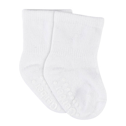 Gerber Baby Paquete de 8 Calcetines Antideslizantes de Punto Liso, Blancos, 0-6 Meses