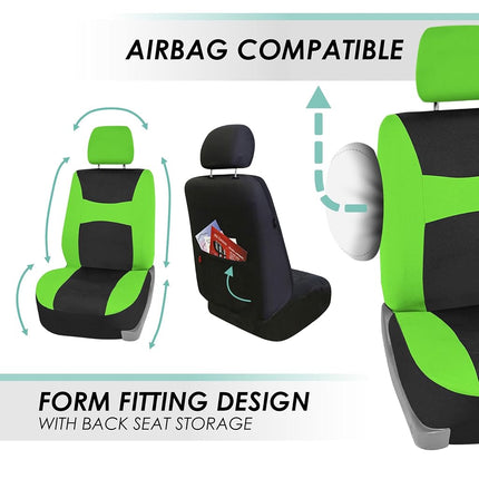 FH Group FB030GREEN115-SEAT Fundas de asiento automotriz de cubo verde de ajuste universal y funda de banco para la mayoría de automóviles, SUV y camiones (juego completo compatible con airbag con asiento trasero partido)