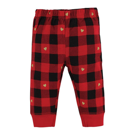 Hudson Baby Baby Girls' Cotton Pants and Leggings, Gold Heart Plaid, 6-9 Months