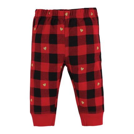 Hudson Baby Baby Girls' Cotton Pants and Leggings, Gold Heart Plaid, 6-9 Months