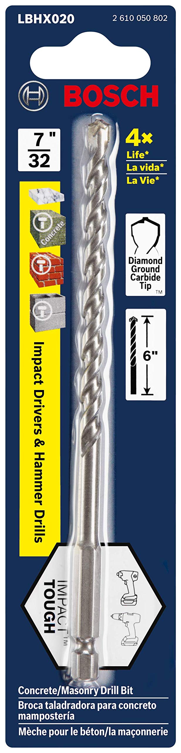 Bosch 7/32 in. X 6 in. Hex Shank Hammer Drill Masonry Bit LBHX020, 1 Count (Pack of 1)