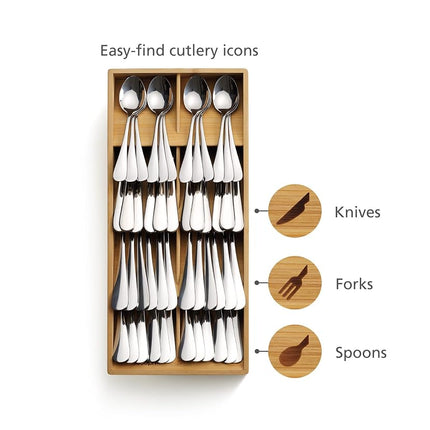Joseph Joseph Drawer Store - Large Compact Cutlery Drawer Organizer, 8 Compartments, Holds 48 Pieces, Bamboo