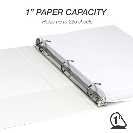 Samsill Durable 1 Inch Binder, Made in The USA, D Ring Binder, Customizable Clear View Cover, White, 4 Pack, Each Holds 220 Pages