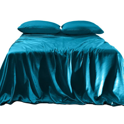 Parure de draps luxueuse en satin soyeux 4 pièces Elegant Comfort, douce pour la peau et les cheveux, infroissable, résistante à la décoloration et aux taches, avec drap-housse à poches profondes, fraîcheur et douceur, lit simple, turquoise