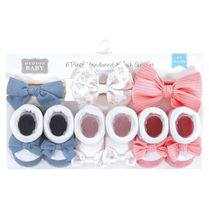 Set de regalo de diadema y calcetines Hudson Baby para niña, chambray floral rosa, talla única