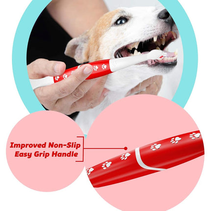 Pet Toothbrush for Dogs, Cats with Soft Bristles - Easy Teeth Cleaning & Dental Care, Non Slip Dual Head Dog Toothbrush