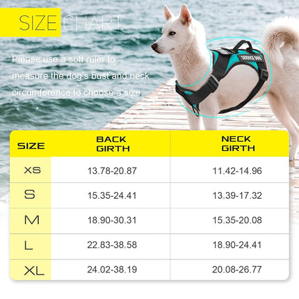 Demigreat Dog Harness, Reflective, Adjustable, Durable, Large (Chest 22.83-38.58 in, Neck 16.14-24.41 in), Turquoise, Safety, Practical, Comfort