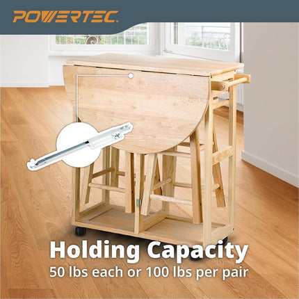 Supports de table à abattant en métal POWERTEC 4 paquets, quincaillerie coulissante pour tables de cuisine et de salle à manger pliantes, support de VR (71426-P2V)