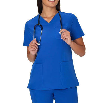 Hanes Women's Scrubs Healthcare Top, Moisture-Wicking Stretch Scrub Shirts, Ribbed Back Panel, Royal Blue, XL