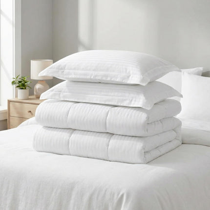 Elegant Comfort Premium Hotel Quality 1200 Thread Count 100% Egyptian Cotton, 3-Piece Stripe Down Alternative Cotton Comforter Set - Box Stitched - Duvet Insert with 4 Corner Tabs, Cal King, White