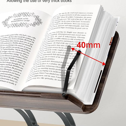 Tounee Book Stand for Reading, Adjustable Book Holder with 360° Swivel Base, Foldable Cookbook Stand Recipe Book Holder with Elastic Page Clips for Music Scores, Recipe, Magazines, Laptop