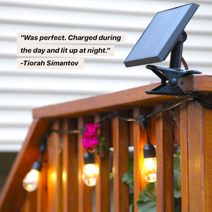 Brightech Ambience Pro Solar - 27 Ft Edison Bulb Outdoor String Lights - Hanging 2W LED Patio Lights Create Old Italian Market Look & Feel in Your Yard - Commercial Grade Waterproof & Weatherproof