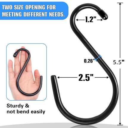 Antimbee 30 Pack Large S Hooks, 5.5 inch Vinyl Coated Heavy Duty S Hooks, S Hanger Closet Hook, Black Rubber S Hook for Hanging Plants, Garden Tools, Clothes, Jeans, Pot Pan