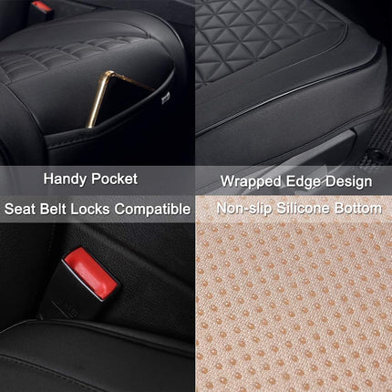 Black Panther 1 Pair Luxury Faux Leather Car Seat Covers Front Bottom Seat Cushion Covers, Anti-Slip and Wrap Around The Bottom, Fit 95% of Vehicles - Black