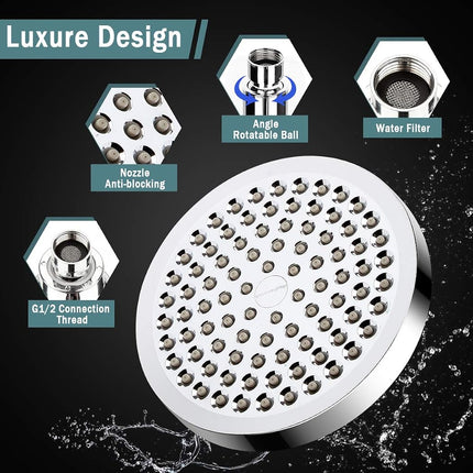 Pommeau de Douche Filtrant Taiker, Tête de Douche Pluie Haute Pression/Combo Douchette Filtrante, Luxe Moderne Chromé avec Tuyau Anti-fuite de 152 cm et Support (Argent)
