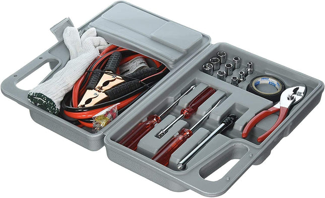 Kit de asistencia de emergencia en carretera para automóvil - Juego de 30 piezas para coche, camión, SUV, autocaravana - Estuche de transporte, cables de puente, herramientas, guantes y más de Stalwart
