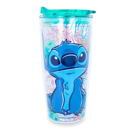 Gobelet de voyage en acrylique Disney Lilo & Stitch avec couvercle coulissant | Grand gobelet pour boissons froides, jus, limonade | Essentiels pour la maison et la cuisine, cadeaux et objets de collection mignons | Contient 590 ml