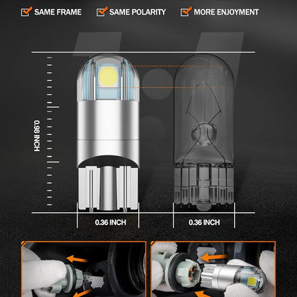 SEALIGHT 194 LED Bulb 6000K White, License Plate Light, Dome Light, T10 168 2825 W5W 3030 Bright Chips Wedge for Replacement Light Bulb, Map Trunk Door Courtesy Dash LED Light Bulb,Pack of 10