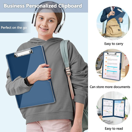 SFLHHDM Clipboard with Storage,Heavy Duty Clip Boards 8.5x11 with 2 Storage Case,Clear Visible Panel Storage Clipboards,Side Opening Nursing Clipboard Folder for Office Supplies (Dark Blue)