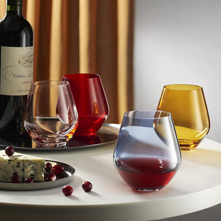 Godinger Wine Glasses, Stemless Wine Glasses, Red Wine Glasses, Drinking Glasses, European Made Stemless Wine Glass - Red, 17oz, Set of 4