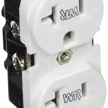 Leviton WBR20-W 20-Amp, 125-Volt, Wide Body Duplex Receptacle, Straight Blade, Industrial Grade, Self Grounding, Weather Resistant, White