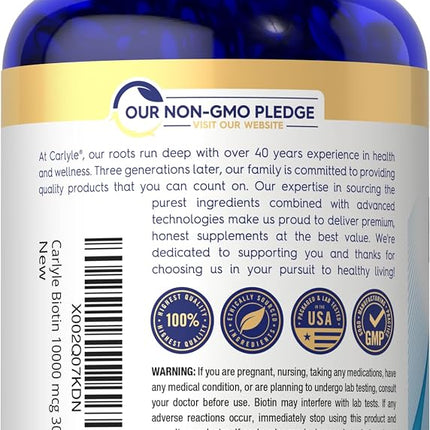 Carlyle Biotin 10000mcg | 300 Softgels | Max Strength | Non-GMO, Gluten Free Supplement | by