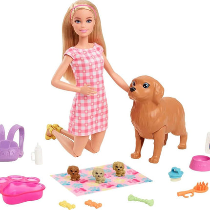 Barbie Doll & Pets Set featuring Mommy Dog and Pup