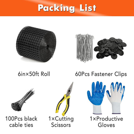 Kit de protección para paneles solares contra pájaros y alimañas YardYonder de 15.24 cm x 15.24 m, incluye 60 clips de sujeción, 100 bridas, guantes, alicates y malla de alambre recubierta de PVC para el control de pájaros y alimañas