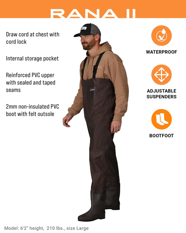 FROGG TOGGS Men's Rana II PVC Waterproof Fishing Bootfoot Chest Wader for Fishing, Felt, 8