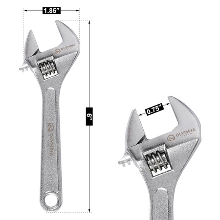 Olympia Tools 6" Adjustable Wrench, Heavy Duty Drop Forged Steel, Chrome Plated, Precision Machined Jaws, Rust Resistant