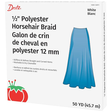 Dritz Horsehair Braid 1/2 x 50yd, White, Polyester, 1/2-Inch x 50-Yards