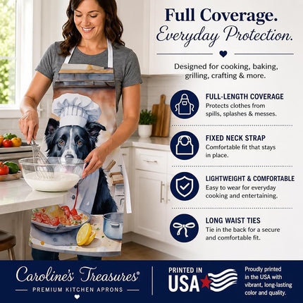 Caroline's Treasures Border Collie The Chef Apron Cooking Kitchen Server Baking Crafts Gardening for Adult Women Men, Unisex, Large, Multicolor