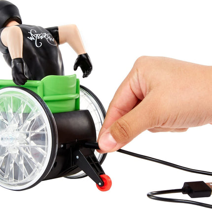 Hot Wheels RC Aaron Wheelz Wheelie Chair, silla de ruedas a control remoto con figura de Aaron "Wheelz" Fotheringham de motocross