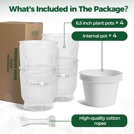 T4U Self Watering Planter, 6 Inch Orchid Pot for Plant Indoor Outdoor, Plastic Self Watering Pots with Deep Reservoir, Plant Pots for All House Plants, Flowers, African Violets, 4 Pack,Transparent