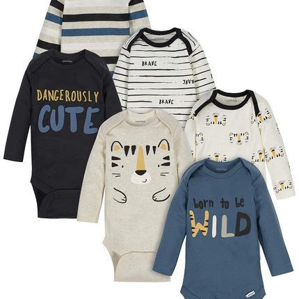 Paquete de 6 bodys de manga larga unisex para bebé de la marca Onesies, azul tigre, 12 meses