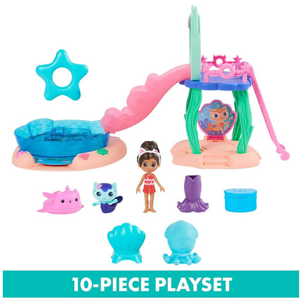 Spin Master Gabby's Dollhouse, Purr-ific Pool Playset with Gabby and Mercat Figures, Color-Changing Mermaid Tails and Pool Accessories Kids Toys for Ages 3 and Up