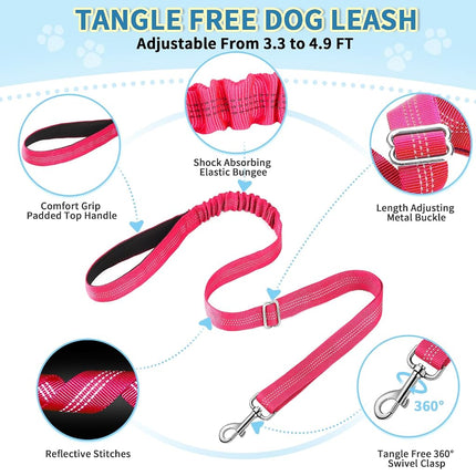 Lukovee Dog Leashes for Small Dogs, Lightweight Soft Small Dog Harness Neck & Chest Adjustable, Reflective Harness Anti-Twis Puppy Harness Vest Harness (Meduim, Pink)