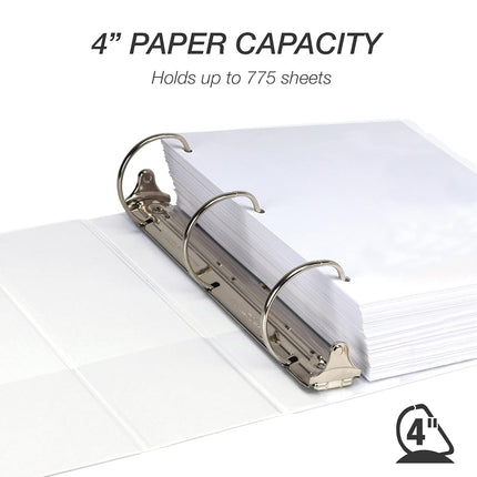 Samsill Durable 4 Inch Binder, Made in The USA, Locking D Ring Customizable Clear View Binder, White, 2 Pack, Each Holds 775 Pages