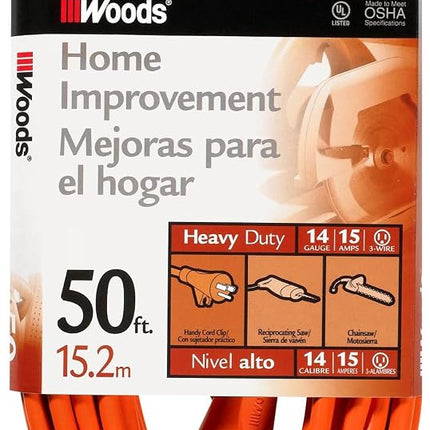 Woods 626 14/3 50-Foot Outdoor SJTW Vinyl Extension Cord (Orange), Packaging may vary