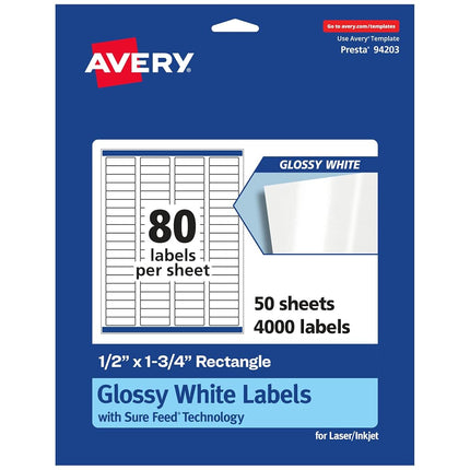 Avery Rectangle Labels with Sure Feed, 5" x 1.75", 4,000 Glossy White Labels (36448)