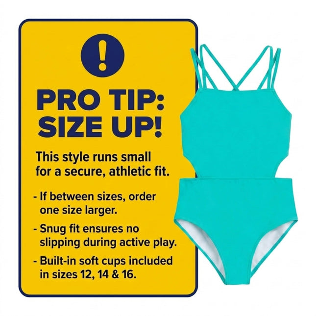 Kanu Surf Girls' Beach Sport Cut-Out 1-Piece Swimsuit, Solid Atlantis, 16