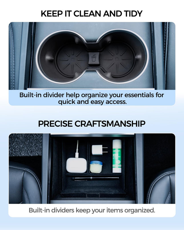 Bandeja organizadora de consola central KYX para accesorios Tesla Model 3 Highland 2024 Caja de almacenamiento con cajón oculto para reposabrazos Portavasos
