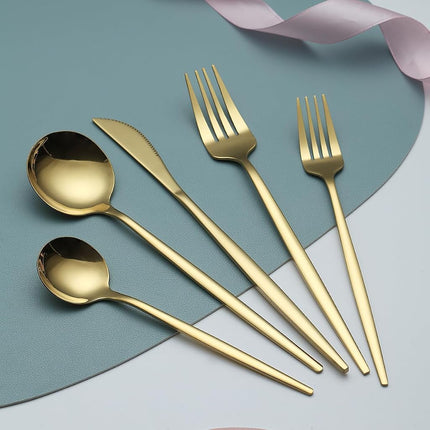 Evanda Gold Cutlery Set 60 Pieces Service for 12, Titanium Gold-Plated Stainless Steel Cutlery Set, Knife Forks Spoons Cutlery Set for Wedding, Parties, Birthday, Restoration Room, Dishwasher Safe