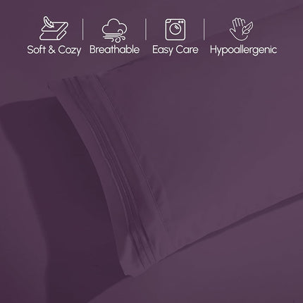 Elegant Comfort Count Egyptian Quality, Wrinkle Resistant Cool & Breathable, Easy Elastic Fitted, Microfiber, Plum-Purple, King
