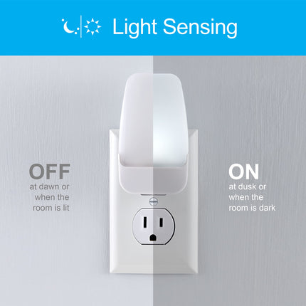 GE Luz nocturna LED, enchufable, sensor de anochecer a amanecer, blanco frío, iluminación ambiental, para dormitorio de niños y adultos, baño, guardería, cocina, pasillo, 55991, paquete de 2