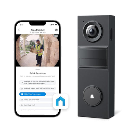 Tapo Smart Video Wireless Doorbell Camera Mini - 2K, 160° Ultra-Wide View, Up to 180 Days Battery, HomeKit, Alexa, Google Assistant Compatible, Free AI Person Detection, IP54, SD/Cloud Storage, D205
